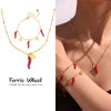 Wholesale Women's Jewelry Ferris Wheel Four Leaf Clover Red Chili Pendant Necklace In Stainless Steel With Enamel Glaze And Electroplating