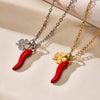 Wholesale Women's Jewelry Ferris Wheel Four Leaf Clover Red Chili Pendant Necklace In Stainless Steel With Enamel Glaze And Electroplating