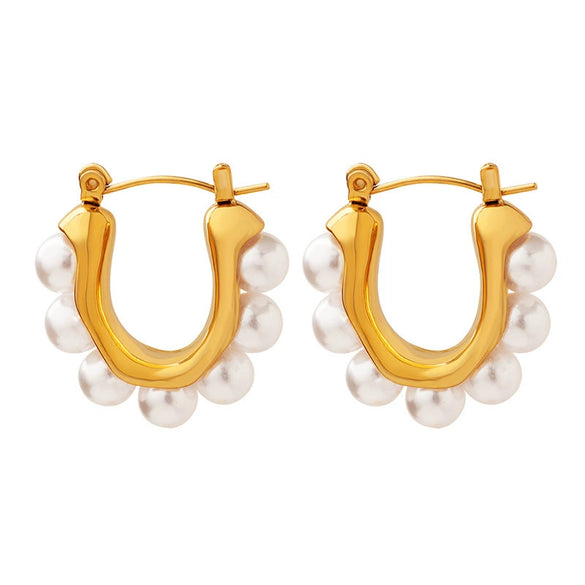 Wholesale Women's Jewelry French Retro Imitation Pearl Baroque Style Titanium Steel Earrings With Geometric Pattern And Electroplating Treatment