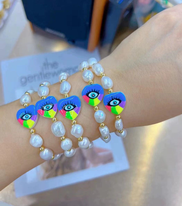 Wholesale Women's Jewelry Fresh Water Pearl Shell Beads Heart Charm Bracelet