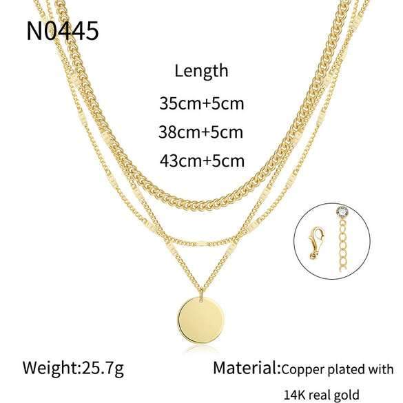 Wholesale Women's Jewelry Geometric Copper Gold Plated Multilayer Clavicle Chain Necklace