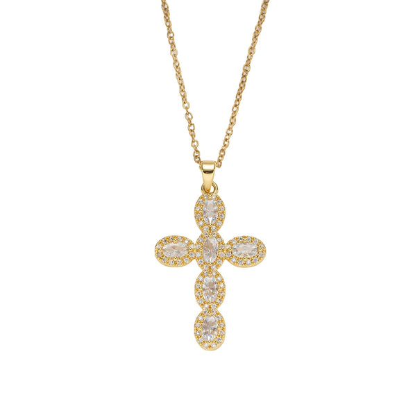 Wholesale Women's Jewelry Geometric 18K Gold Plated Titanium Steel Cross Pendant Ochain Necklace