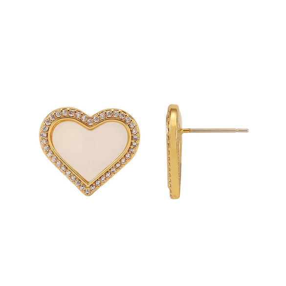Wholesale Women's Jewelry Heartshaped Motherofpearl Inlaid Zircon Shell Copper Electroplated Earrings And Matching Necklace