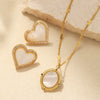 Wholesale Women's Jewelry Heartshaped Motherofpearl Inlaid Zircon Shell Copper Electroplated Earrings And Matching Necklace