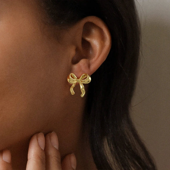 Wholesale Women's Jewelry Light Luxury Copper Gold Plated Bow Tie Earrings