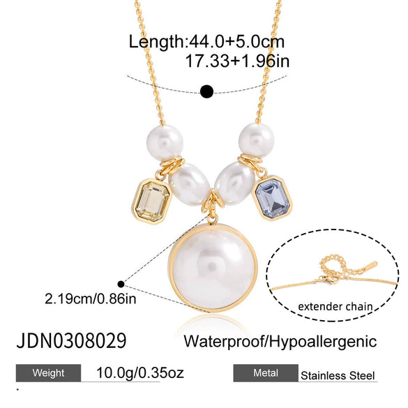 Wholesale Women's Jewelry Light Luxury Geometric Style Stainless Steel Imitation Pearl Necklace With Electroplating