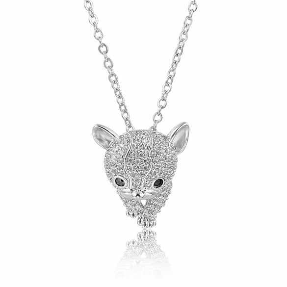 Wholesale Women's Jewelry Lovely Animals Style Leopard Head And Kitten Zircon Pendant Necklace With Environmental Protection Copper Chain