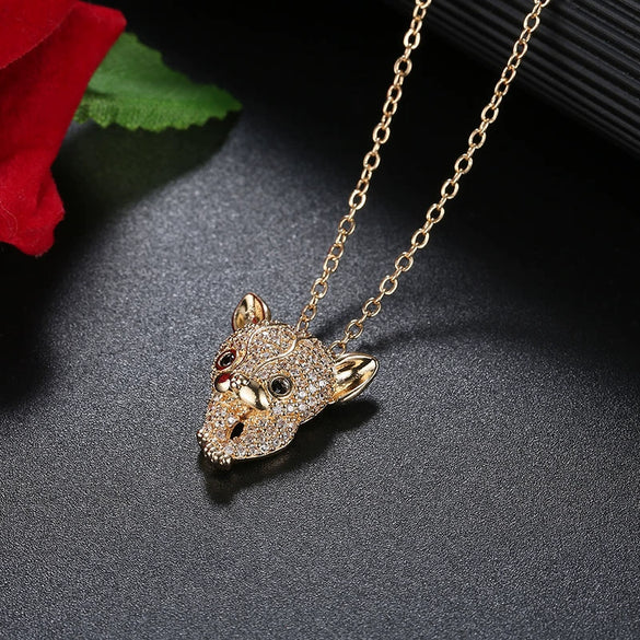 Wholesale Women's Jewelry Lovely Animals Style Leopard Head And Kitten Zircon Pendant Necklace With Environmental Protection Copper Chain