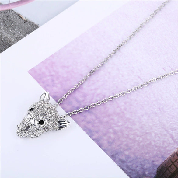 Wholesale Women's Jewelry Lovely Animals Style Leopard Head And Kitten Zircon Pendant Necklace With Environmental Protection Copper Chain