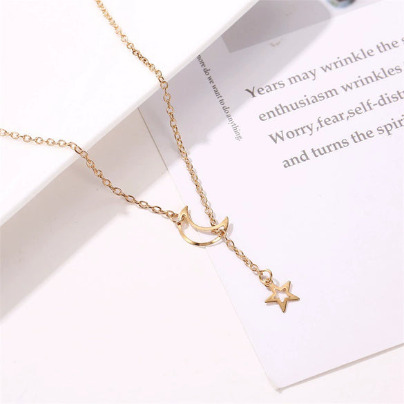 Wholesale Women's Jewelry Metal Pendant Necklace With Star Moon Pattern Electroplated Cross Chain Style