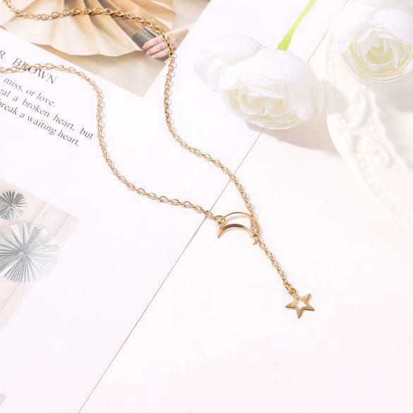 Wholesale Women's Jewelry Metal Pendant Necklace With Star Moon Pattern Electroplated Cross Chain Style