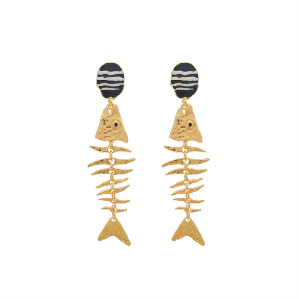 Wholesale Women's Jewelry Retro Old Money Style Fishbone Water Ripple Animal Zodiac Zinc Alloy Earrings Electroplated