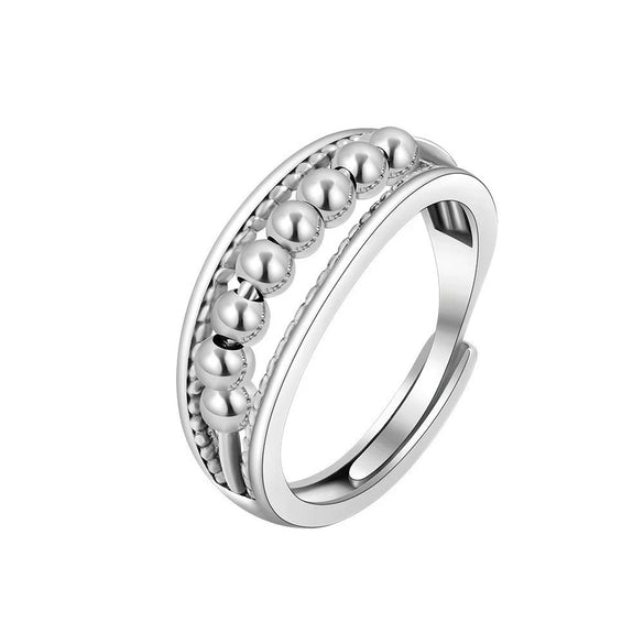 Wholesale Women's Jewelry Ring S925 Silver Geometric Electroplated Simple Wave Point Beaded Open Ring