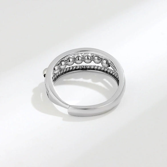 Wholesale Women's Jewelry Ring S925 Silver Geometric Electroplated Simple Wave Point Beaded Open Ring