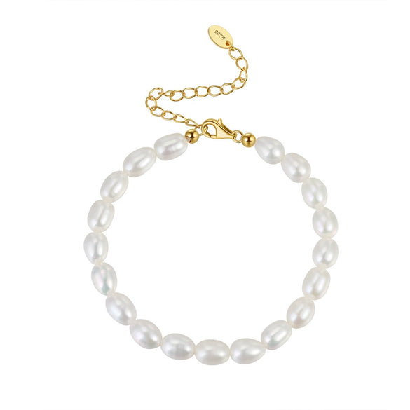 Wholesale Women's Jewelry S925 Sterling Silver Bracelet With Natural Freshwater Pearl Baroque Electroplating Geometric Style
