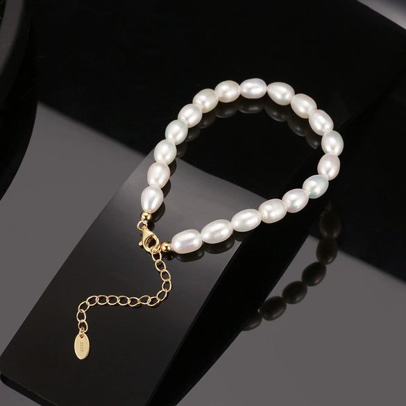 Wholesale Women's Jewelry S925 Sterling Silver Bracelet With Natural Freshwater Pearl Baroque Electroplating Geometric Style