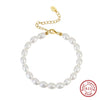 Wholesale Women's Jewelry S925 Sterling Silver Bracelet With Natural Freshwater Pearl Baroque Electroplating Geometric Style