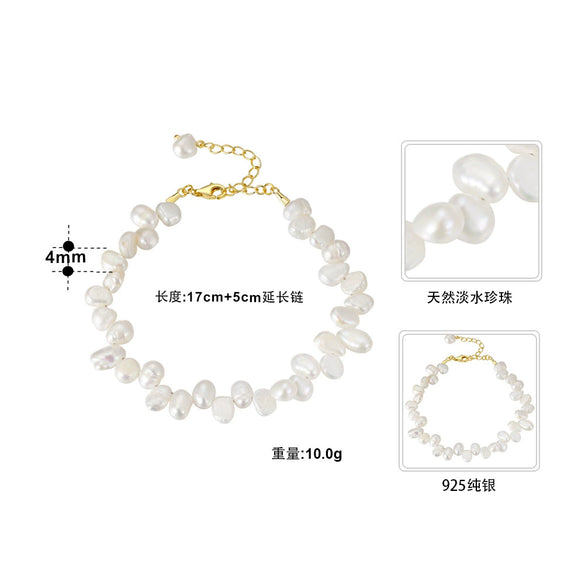 Wholesale Women's Jewelry S925 Sterling Silver Bracelet With Natural Freshwater Pearl Baroque Petals Geometric Electroplated