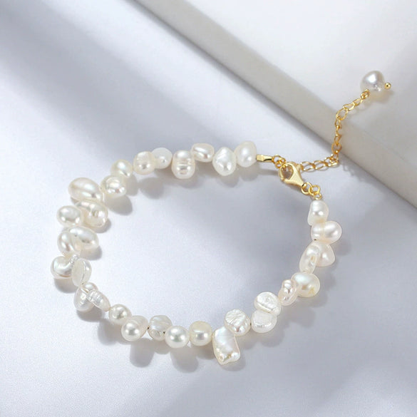 Wholesale Women's Jewelry S925 Sterling Silver Bracelet With Natural Freshwater Pearl Baroque Petals Geometric Electroplated