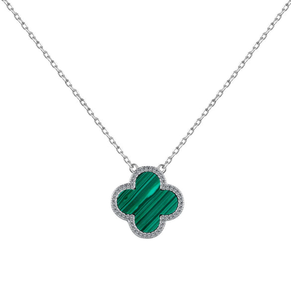 Wholesale Women's Jewelry S925 Sterling Silver Four Leaf Clover Geometric Pendant Necklace With Electroplating