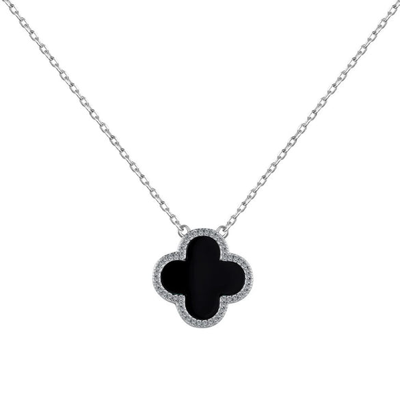 Wholesale Women's Jewelry S925 Sterling Silver Four Leaf Clover Geometric Pendant Necklace With Electroplating