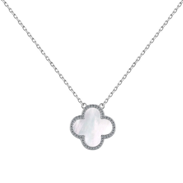Wholesale Women's Jewelry S925 Sterling Silver Four Leaf Clover Geometric Pendant Necklace With Electroplating
