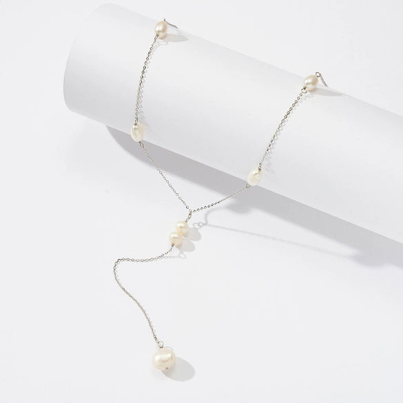 Wholesale Women's Jewelry S925 Sterling Silver Freshwater Pearl Exaggerated Geometric Electroplated Necklace With Extension Chain