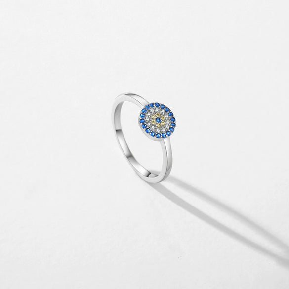Wholesale Women's Jewelry S925 Sterling Silver Round Geometric Microinlay Devil's Eye Ring