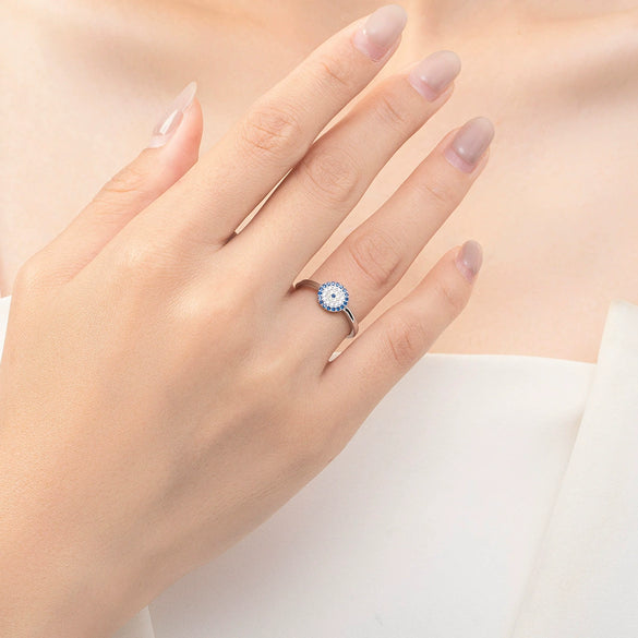 Wholesale Women's Jewelry S925 Sterling Silver Round Geometric Microinlay Devil's Eye Ring
