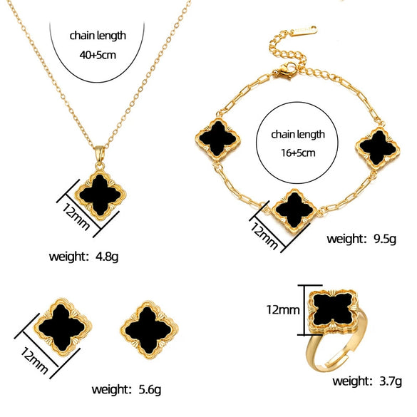 Wholesale Women's Jewelry Set Copper Titanium Steel Four Leaf Clover Pattern Electroplated Necklace Bracelet Earring Ring
