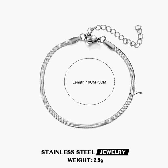 Wholesale Women's Jewelry Set Cuban Chain Bracelet Stacked 18K Gold Plated Stainless Steel Flat Snake Bracelet With Geometric Pattern