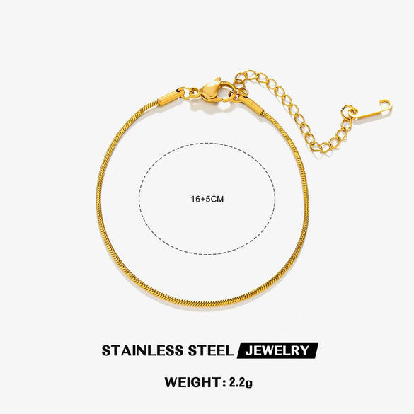 Wholesale Women's Jewelry Set Cuban Chain Bracelet Stacked 18K Gold Plated Stainless Steel Flat Snake Bracelet With Geometric Pattern