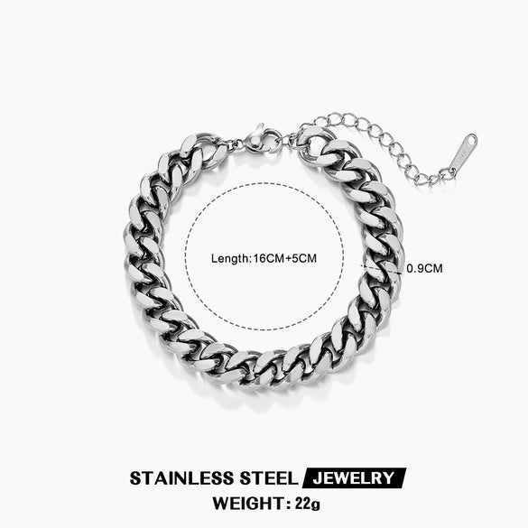 Wholesale Women's Jewelry Set Cuban Chain Bracelet Stacked 18K Gold Plated Stainless Steel Flat Snake Bracelet With Geometric Pattern