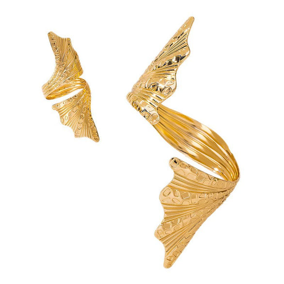 Wholesale Women's Jewelry Set Electroplated Alloy Geometric Leaf And Spiral Open Ring Bracelet Accessories