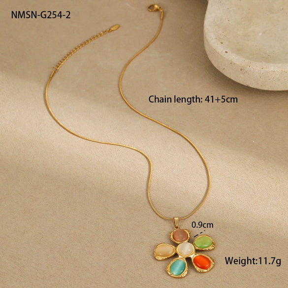Wholesale Women's Jewelry Set Electroplated Stainless Steel And Titanium Steel Heart Drop Bell Geometric Threedimensional Flower Pendant Clavicle Chain Necklace And Earrings