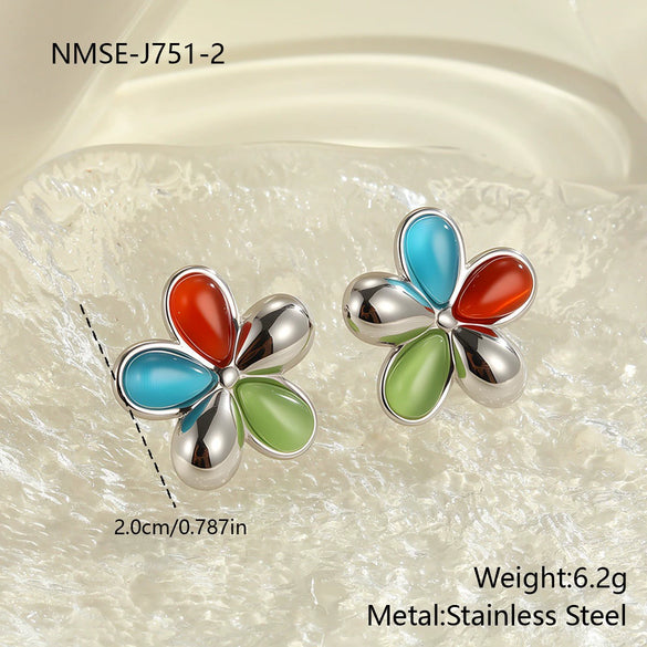 Wholesale Women's Jewelry Set Electroplated Stainless Steel And Titanium Steel Heart Drop Bell Geometric Threedimensional Flower Pendant Clavicle Chain Necklace And Earrings