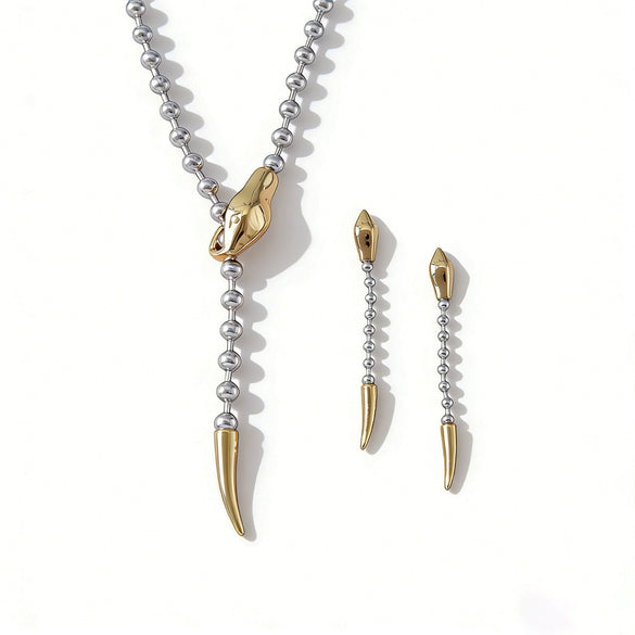 Wholesale Women's Jewelry Set Electroplated Titanium Steel And Stainless Steel Snake Yshaped Chain Necklace And Earrings With Animal Style