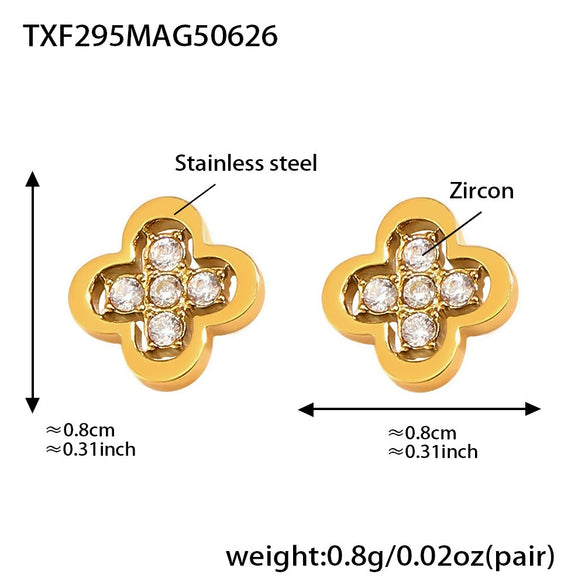 Wholesale Women's Jewelry Set Ferris Wheel Four Leaf Flower Clavicle Chain Earrings Hand Jewelry Titanium Steel Stainless Steel Zircon Electroplated