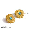 Wholesale Women's Jewelry Set Geometric And Flower Patterned Stainless Steel Earrings And Ring With Vacuum Real Gold Plating