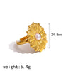 Wholesale Women's Jewelry Set Geometric And Flower Patterned Stainless Steel Earrings And Ring With Vacuum Real Gold Plating