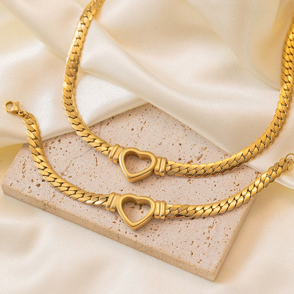 Wholesale Women's Jewelry Set 18K Real Gold Plated Titanium Steel With Love Water Drops Bells Pattern Clavicle Ochain Necklace