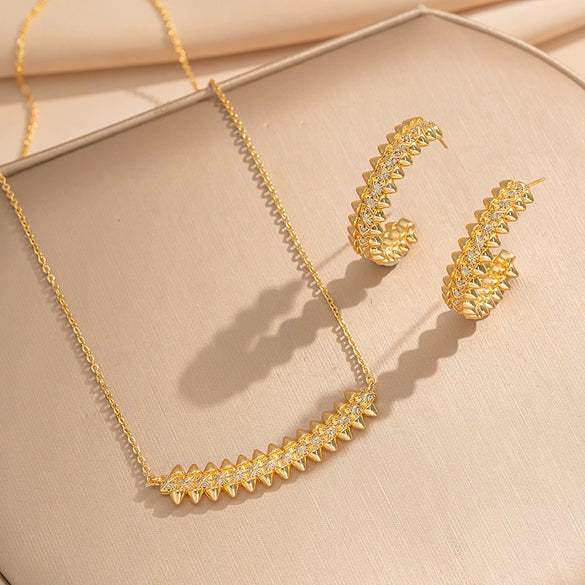 Wholesale Women's Jewelry Set Light Luxury Geometric Rhombus Style Electroplated Environmentally Friendly Copper Bracelet Ring Earrings Necklaces