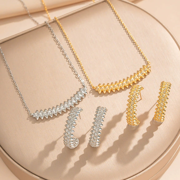 Wholesale Women's Jewelry Set Light Luxury Geometric Rhombus Style Electroplated Environmentally Friendly Copper Bracelet Ring Earrings Necklaces