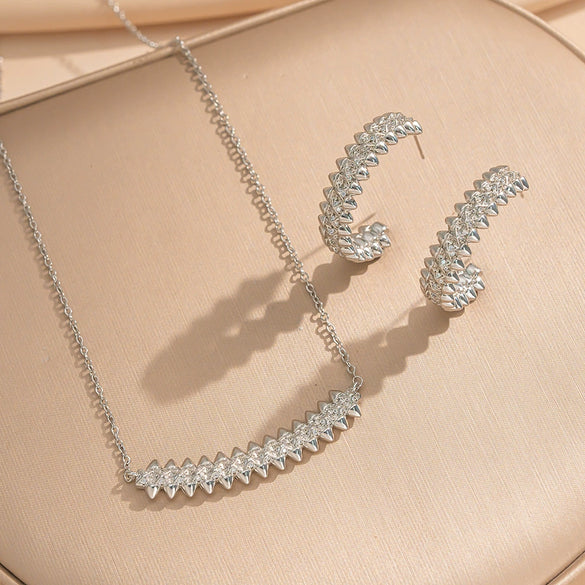 Wholesale Women's Jewelry Set Light Luxury Geometric Rhombus Style Electroplated Environmentally Friendly Copper Bracelet Ring Earrings Necklaces