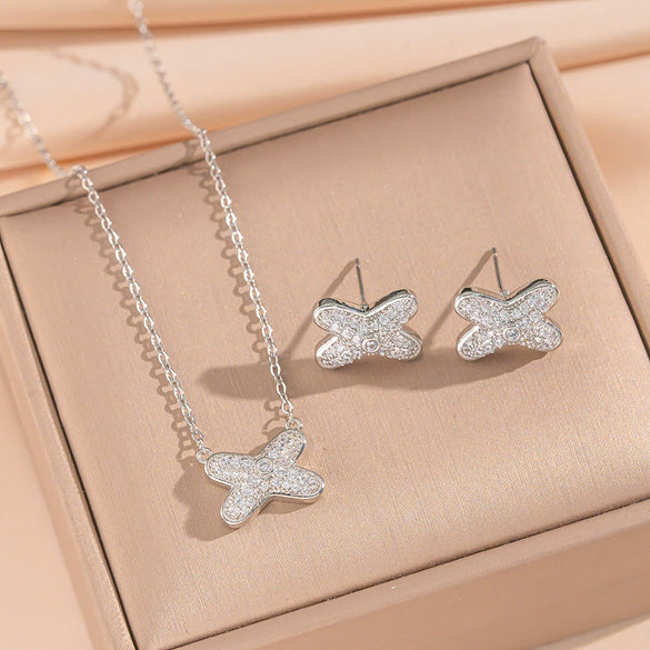 Wholesale Women's Jewelry Set Light Luxury Geometric Style Cross Crown Roman Numerals Electroplated Environmentally Friendly Copper And Titanium Steel Necklace And Earrings