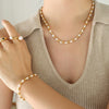 Wholesale Women's Jewelry Set Necklace Bracelet Freshwater Pearl Stitching Titanium Steel Electroplated