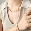 Wholesale Women's Jewelry Set Necklace Bracelet Freshwater Pearl Stitching Titanium Steel Electroplated