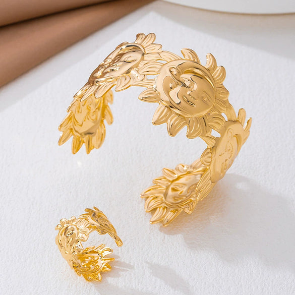 Wholesale Women's Jewelry Set Of Bracelet Ring And Earrings Alloy Geometric Pattern Electroplated Vintage Light Luxury Sweet And Cool Style