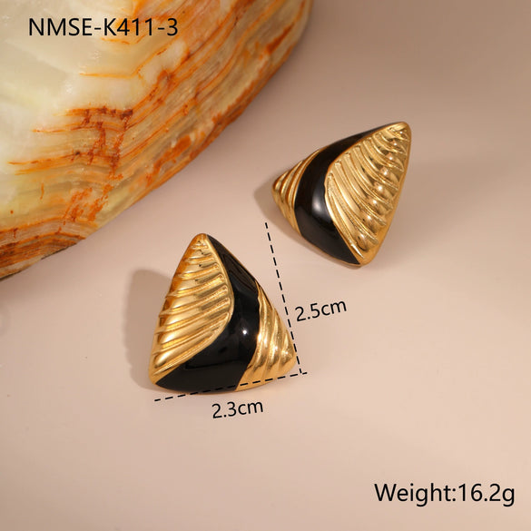 Wholesale Women's Jewelry Set Of Earrings And Ring Fashion Geometric Heart Water Drop Bell Pattern Stainless Steel 18K Electroplated