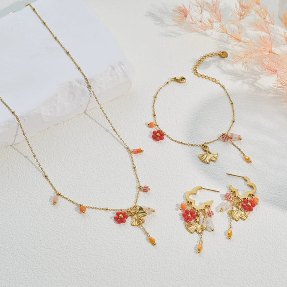 Wholesale Women's Jewelry Set Of Necklace Bracelet And Earring Stainless Steel 18K Gold Electroplated With Heart Drop Bell Patterns